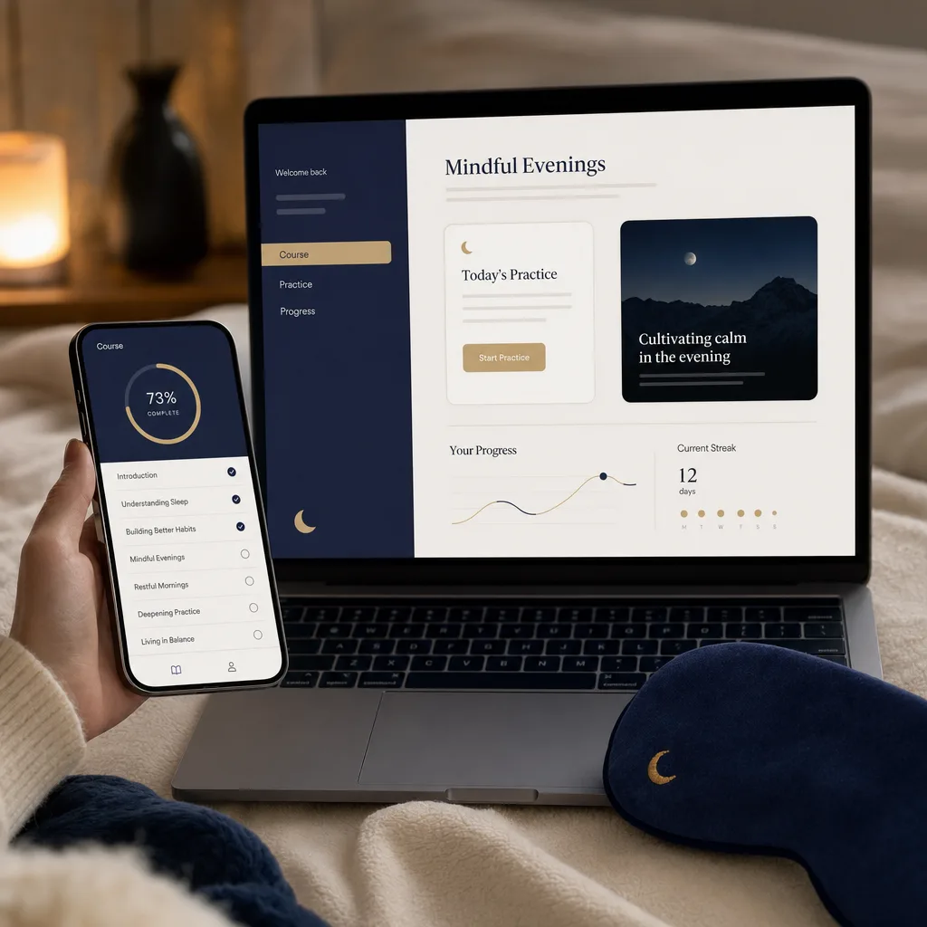 Inside the program: course dashboard with modules, lessons and reference guides