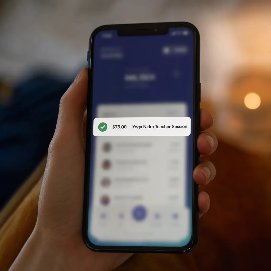 Your first paid session: payment received on the reader's phone